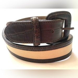 Talbots 2 Toned Brown Leather & Ivory Fabric Belt Made in Italy Size M EUC